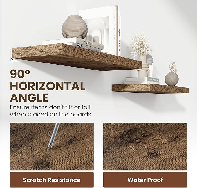 55 Inch Floating Shelves, 11.6 Inch Deep Floating Shelves for Wall, Floating Shelf with Invisible Brackets, Deep Shelves for Bathroom, Bedroom, Living Room, 1 Pack, Brown