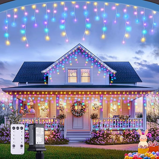 JMEXSUSS 400 LED 38.8 FT Easter Lights String Outdoor, Connectable Pastel Icicle Lights Indoor Outdoor for Easter Spring House Garden Party Decorations