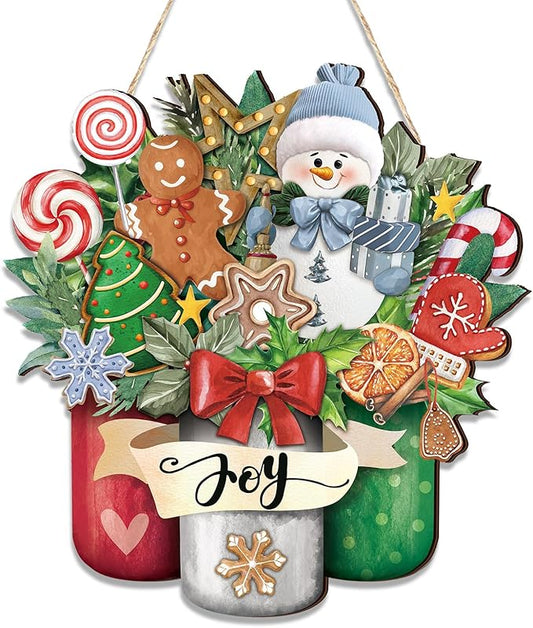 Boao Christmas Wall Door Sign Decor Christmas Snowman Door Hanger Decoration Winter Wood Sign for Xmas Winter Holidays Porch Front Door Home Kitchen Wall Decor