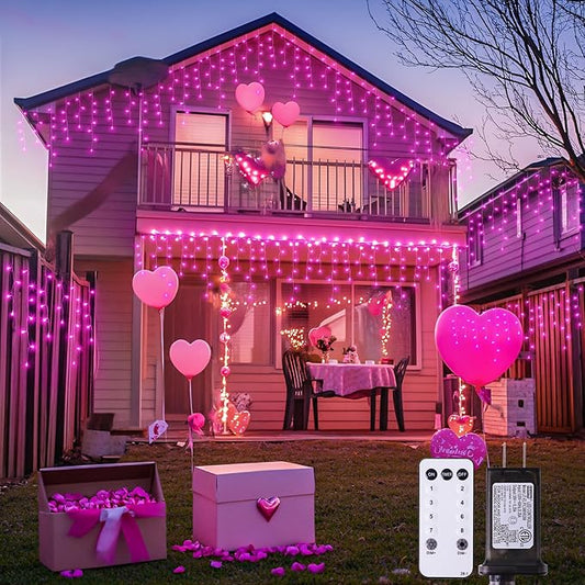 JMEXSUSS 400 LED Pink Christmas Icicle Lights, Connectable Pink Christmas Lights Indoor Outdoor with Remote, Icicle String Light for Room Fireplace Garden Eave Decorations