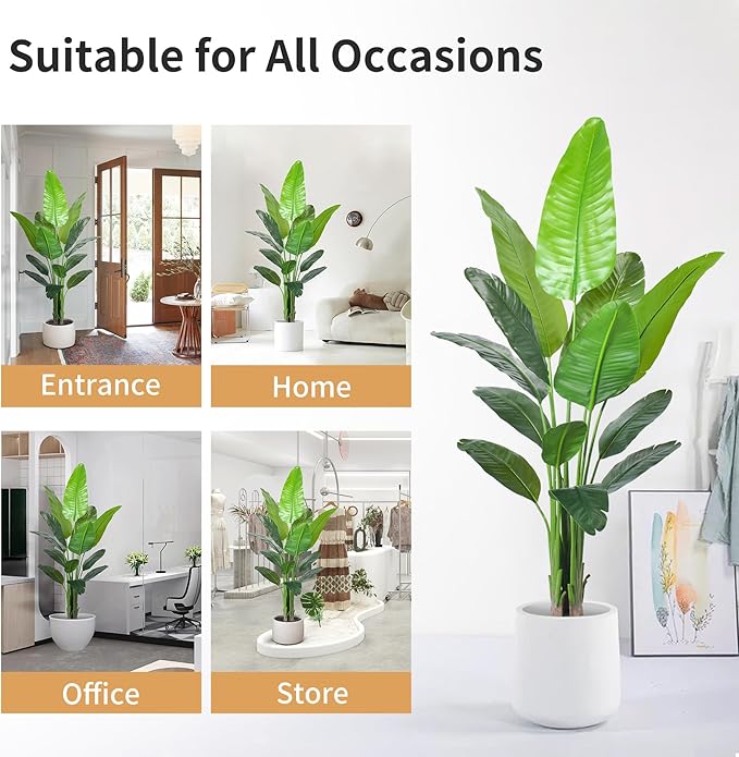 6FT Artificial Bird of Paradise Plant,Faux Palm Tree Potted Plant with Real Touch Leaves,Fake Trees for Home Living Room Office Indoor Outdoor Decor(6FT-1Pack)