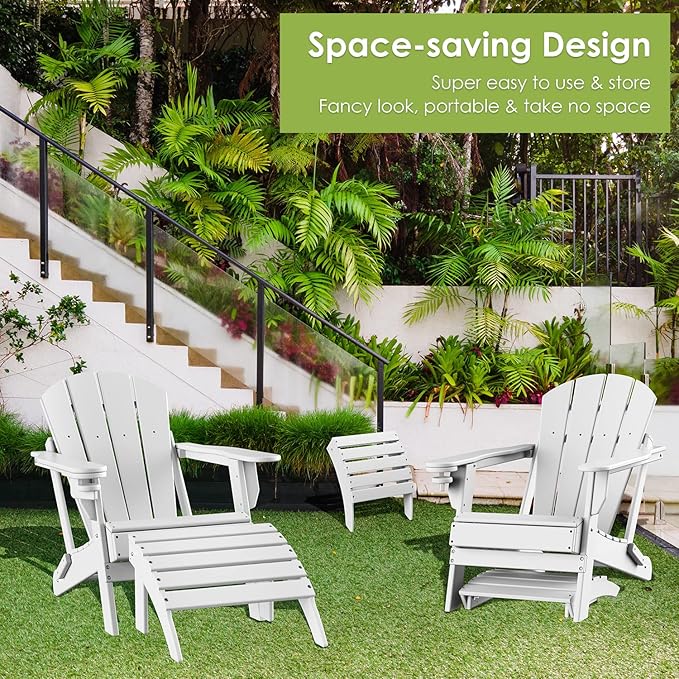 GREENVINES Adirondack-Ottoman | Set of 2 | HDPE Plastic | Outdoor Footrest | All Weather | Foot Rest | Foot Stool | White | for Adirondack Chair | for Patio Backyard Pool