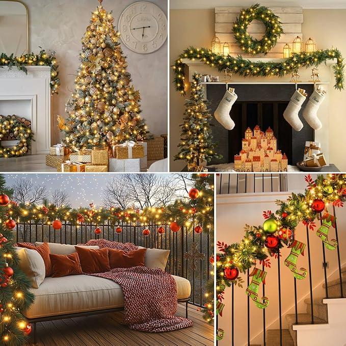 4 Pack Christmas Fairy Lights Battery Operated, 16.4FT 50 LED Dark Green Wire Twinkle Lights with Auto Timer Waterproof, Outdoor String Lights for Indoor Outdoor Bedroom Yard Decor (Warm White)