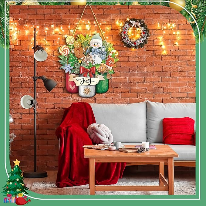 Boao Christmas Wall Door Sign Decor Christmas Snowman Door Hanger Decoration Winter Wood Sign for Xmas Winter Holidays Porch Front Door Home Kitchen Wall Decor