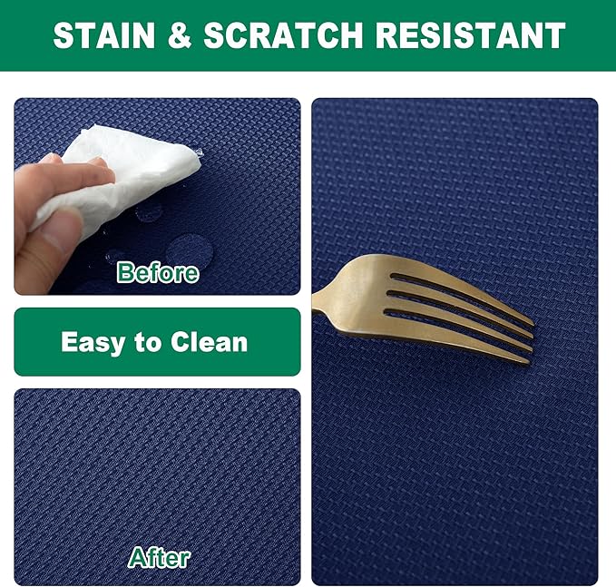 Biscaynebay Textured Fabric Tablecloths 52x70 Inches Rectangular, Navy Water Resistant Tablecloths for Dining, Kitchen, Wedding and Parties etc. Machine Washable