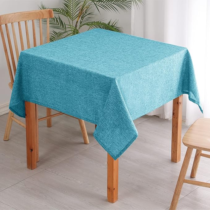 Hiasan Faux Linen Square Tablecloth - Wrinkle and Stain Resistant Washable Table Cloth for Kitchen Dining Room Holiday Table Cover for Dinner, Teal, 60 x 60 Inch