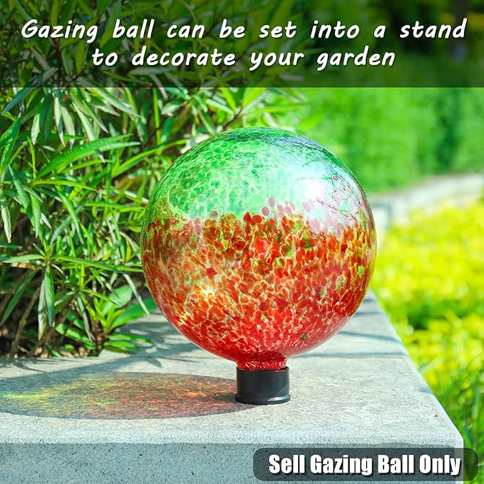 VCUTEKA Gazing Ball, Glass Gazing Balls Sphere for Garden Lawn Outdoor Ornament Yard Decorative, Red Swirl, 10"