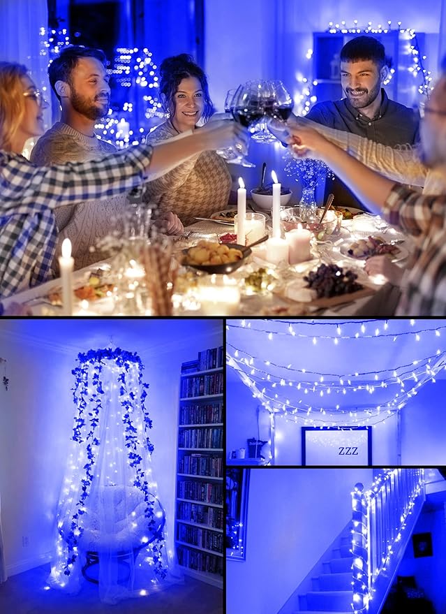 Battery Operated Christmas String Lights, 8ft 20 LED Mini Lights with Timer, Christmas Tree Lights for Indoor Outdoor Bedroom Wedding Party Holiday Xmas Decoration，Blue
