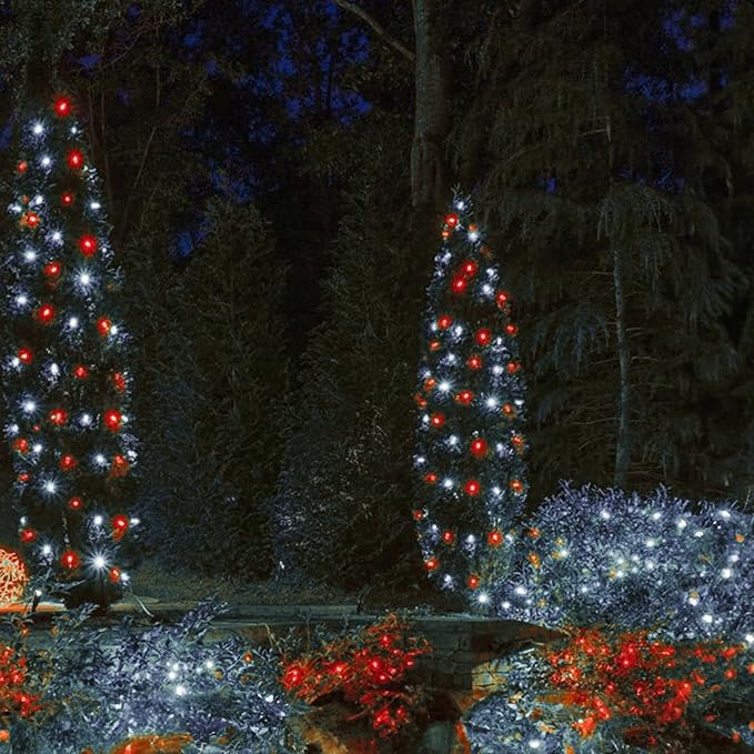 Dazzle Bright Battery Operated Christmas Lights, 2 Pack Total 32FT 100LED Clear Mini String Lights Waterproof with 8 Modes for Xmas Indoor Outdoor Yard Holiday Wedding Decorations (Red and White)