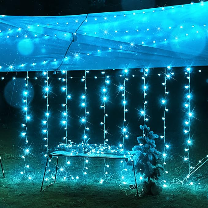 suddus Curtain Lights for Bedroom, 200 Led 6.5ft x 6.5ft Hanging String Lights Outdoor, Fairy Curtain Lights for Backdrop, Window, Wall, Wedding, Party, Garden, Porch, Birthday Decor Aqua