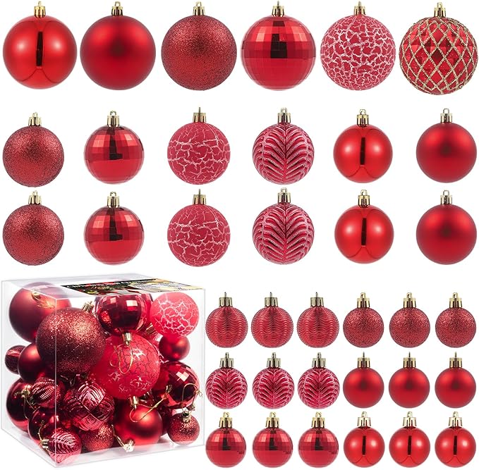 LANGXUN 36pcs Red Christmas Tree Decorations Balls, Bolas De Navidad, 2025 Christmas Decor, Indoor Outdoor Shatterproof Christmas Ornaments, Xmars Party Wedding Suppiles