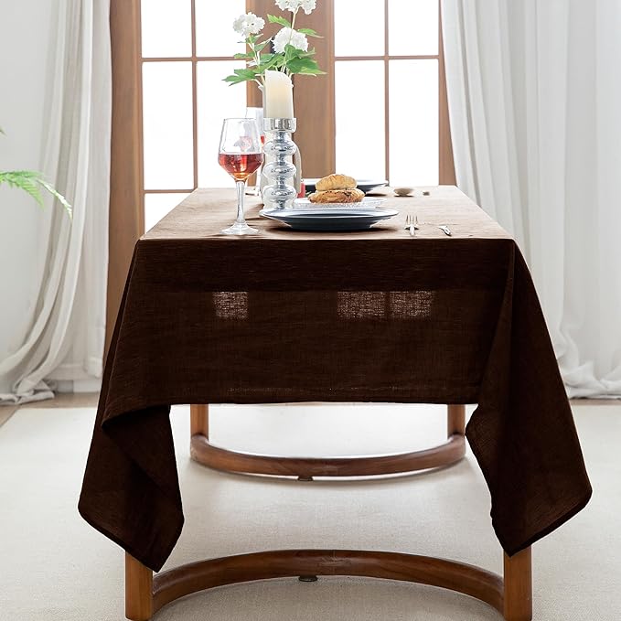 EVERLY 100% Pure Linen Rectangle Tablecloths 60x84Inches for Dining,Buffet Parties,Picnic,Events,Weddings and Restaurants,Decorative Halloween,Thanksgiving Machine Washable Tablecloths-Chocolate