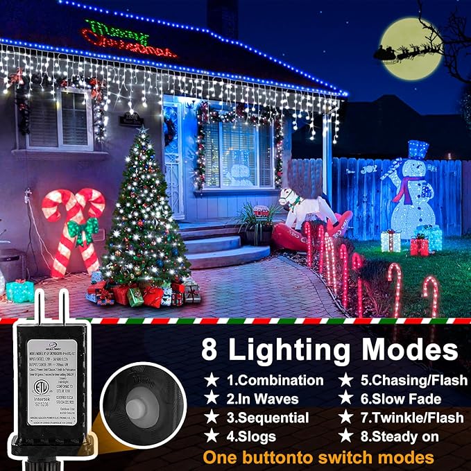 Christmas Lights Outdoor, 164FT 1600 LED Ice Lights for Outside with 320 Drops, 8 Modes Timer Memory Function, IP44 Waterproof Ice String Lights for Christmas Party Eaves Yard Decor (Cool White)