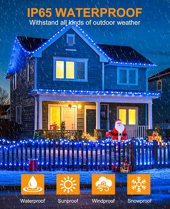 Christmas Lights Outdoor, 157FT 480 LED Plug in Christmas Tree Lights Waterproof, 8 Modes Green Wire Fairy String Light for Indoor Bedroom Garden Patio Porch Xmas Wedding Party Decorations, Blue