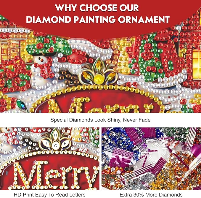 Diamond Art Hanging Kit for Adult, Merry Christmas, DIY Special Shaped Crystal Acrylic Diamond Art Painting Window Pendants, Santa Claus Sign, Diamond Painting Ornament for Home Garden Wall decor