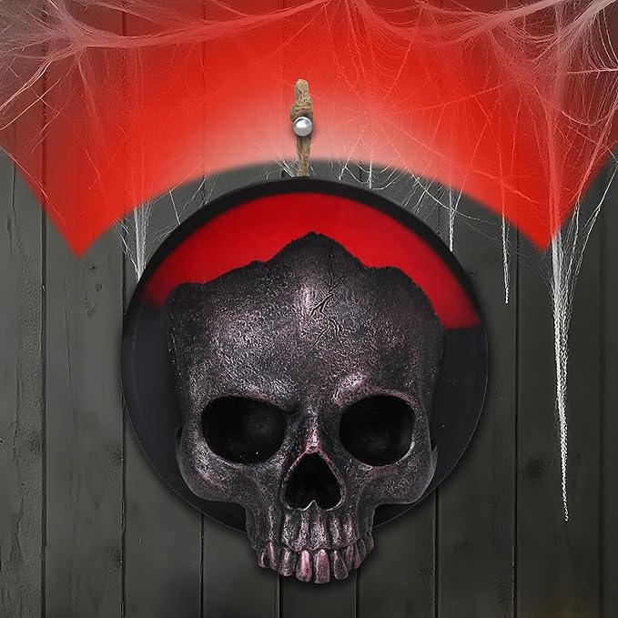 Ovewios Halloween Skull Decorations, Gothic Skeleton Head Hanging Wall Decor, Resin Creepy Skull Led Lights for Indoor Halloween Party Home Decorations