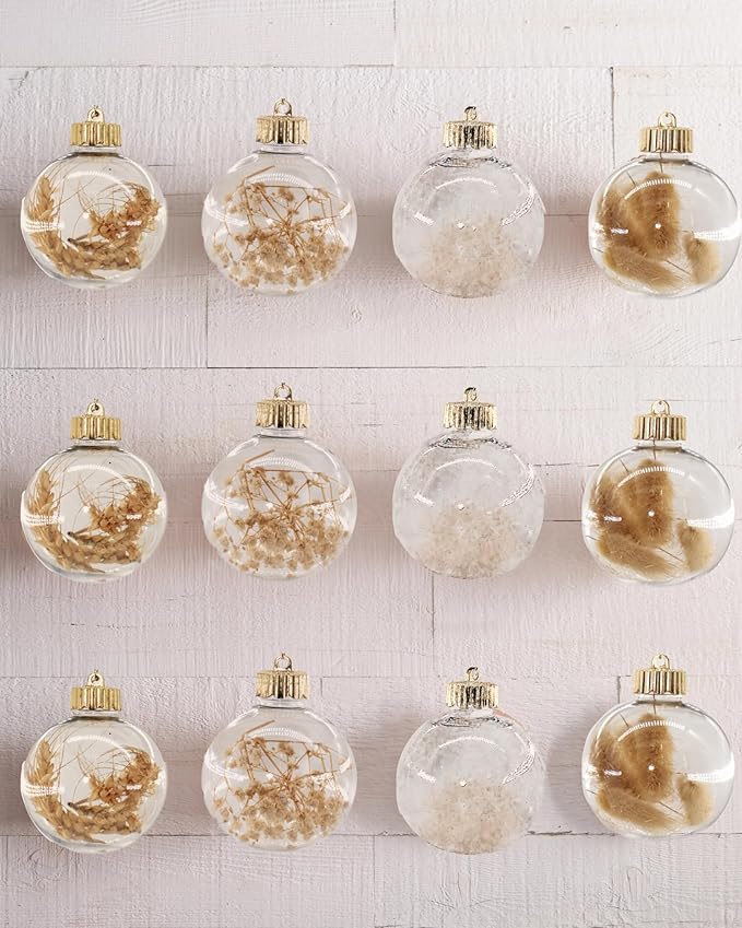 12 Pcs Rustic Christmas Ball Ornaments, 3.15 Inches Neutral Christmas Tree Decorations, Large Shatterproof Clear Boho Ornaments for Xmas Tree, Home Decor, Wedding, Party