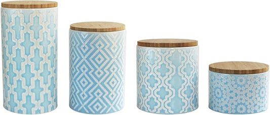 American Atelier Arabesque Canister Set, Ceramic, Blue, 4 Piece