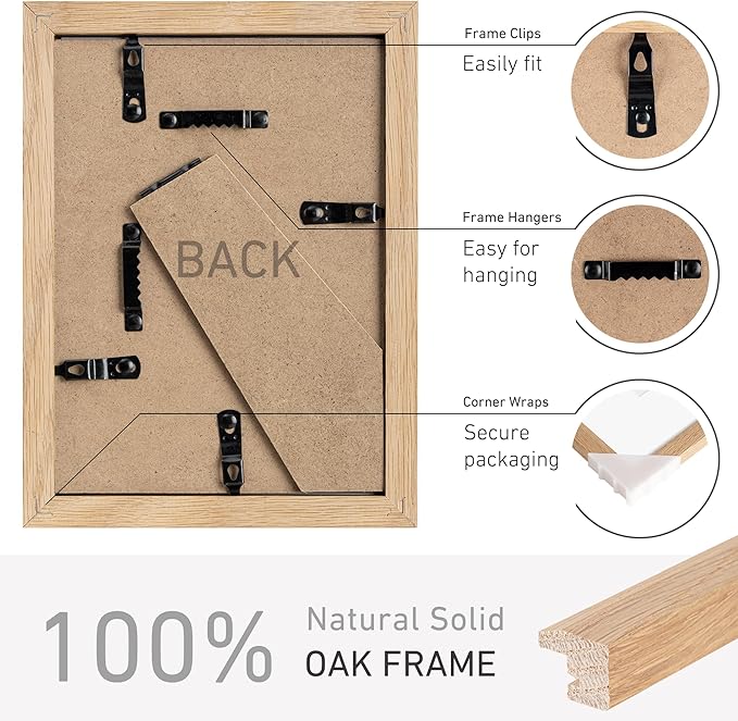 5x7 Picture Frame Natural Solid Oak Photo Frames with 4x6 Removable Mat Wall Hanging Large Handcrafted Frame with HD Plexiglass Wall and Tabletop Display Large Poster Frame