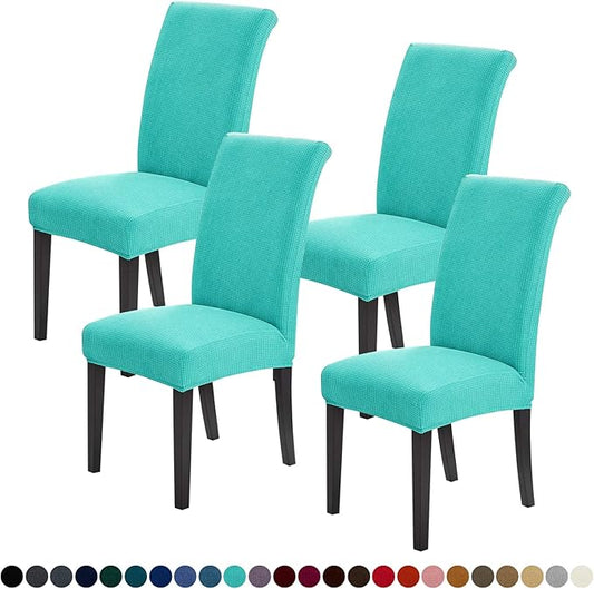 Joccun Chair Covers for Dining Room Set of 4, Dining Chair Slipcovers Stretch Dining Room Chair Covers Seat Protector,Washable Parsons Chair Cover for Home,Banquet(Turquoise,4 Pack)