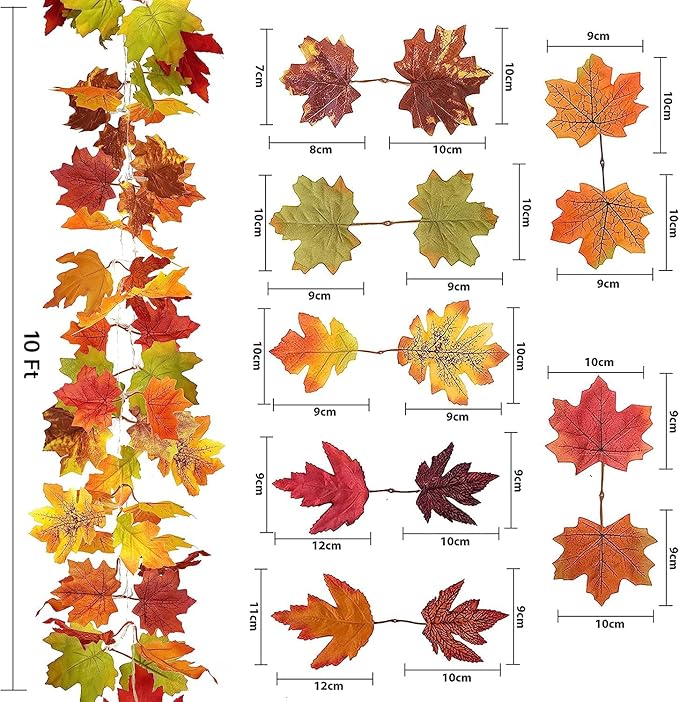 Ouddy Decor 2 Pack Fall Garland with Lights Decorations Maple Leaves Fall Lights Total 20 Ft 60 Led Mixed Color Battery Operated for Indoor Outdoor Autumn Harvest Thanksgiving Halloween Fall Decor