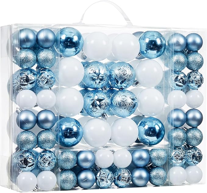 87-Pack Shatterproof Christmas Ball Ornaments Set, Christmas Tree Decorations with Hand-held Gift Package for Xmas Tree Holiday Wedding Party, Baby Blue