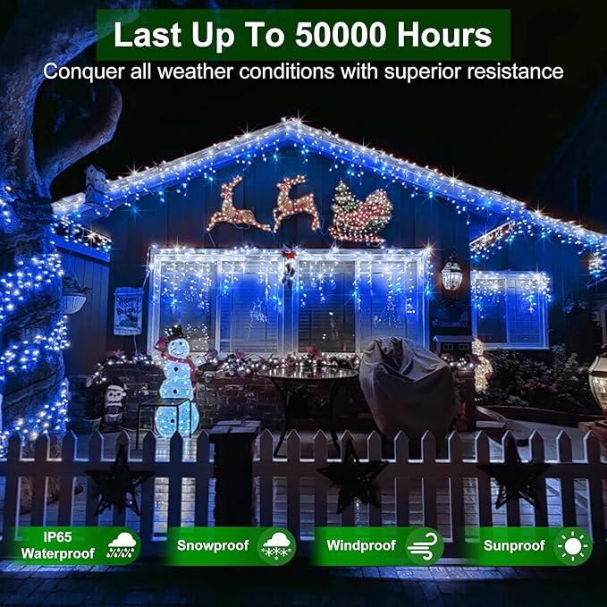 1620 LED Christmas Lights with 360 Drops,164ft 8 Modes Fairy Hanging String Lights with Time Waterproof, Plug-in Hanging String Lights for Holiday Wedding Party Christmas Decor Blue & CoolWhite