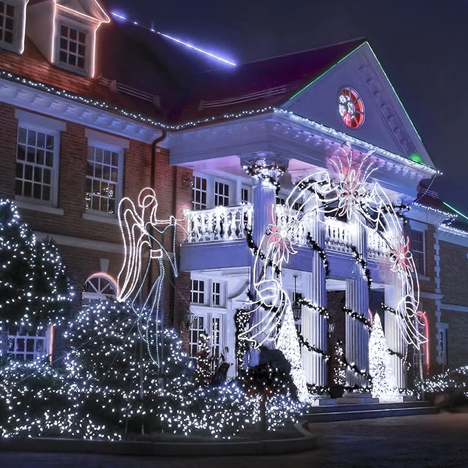 JMEXSUSS 200 LED White Christmas Lights Outdoor, 66ft Christmas Tree Lights Green Wire, 8 Modes Waterproof Twinkle String Lights Plug in for Xmas Wedding Party Indoor Decoration