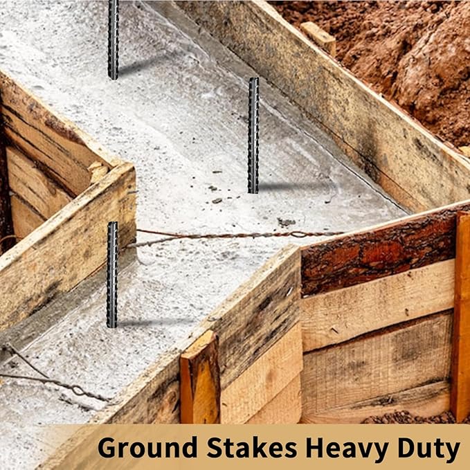 16 inches Rebar Stakes 18-Pack Heavy Duty Ground Stakes Rebar Spikes Garden Stakes Metal Steel Stake for Concrete and Timber Straight Black