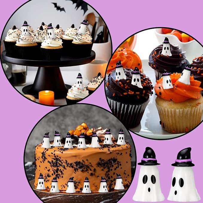 50 Pcs Mini Halloween Miniatures Figurines Resin Tiny Resin Figures Ornaments for Halloween Party Outdoor Home Garden Decoration (Witch Hat)