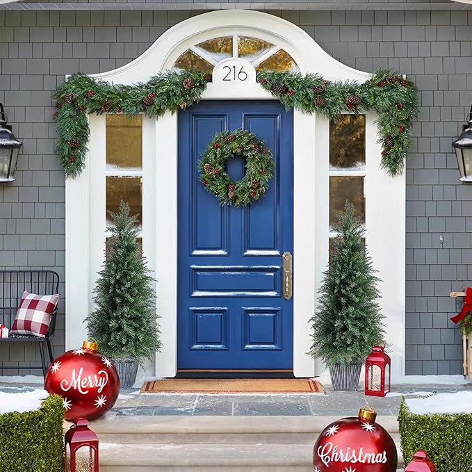 Artificial Cedar Topiary Trees 3FT Set of 2 Lifelike Faux Evergreen Cypress Bushes UV Resistant Outdoor Christmas Trees Realistic Potted Plants for Indoor Outdoor Decor