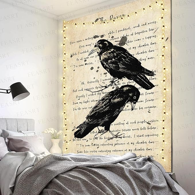 FEASRT Upgrading Dictionary Art Wall Tapestry The Raven Nevermore Edgar Allan Poe Hymn Decor 60x80 Inches for Living Room Bedroom Home Dorm GTQQAY1539