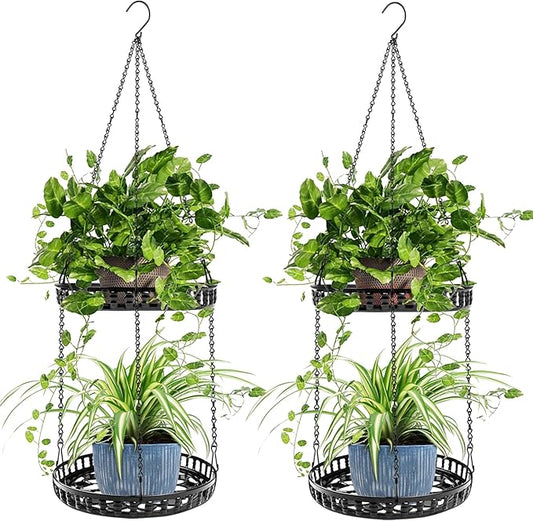 Plant Hanger Indoor Outdoor, 2 Tier Hanging Planter Hanging Plant Shelf, Metal Hanging Plant Holder for Indoor Outdoor Plants