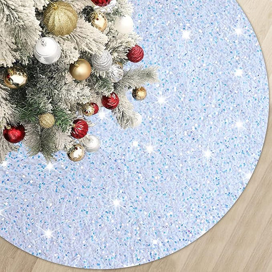 MODFUNS Sequin Christmas Tree Skirt Iridescent White Sparkle Tree Skirt 46 Inch Velvet Xmas Tree Mat Thick Bling Tree Skirt Christmas Decoration Shimmer Tree Cover Skirt for Merry Christmas Party