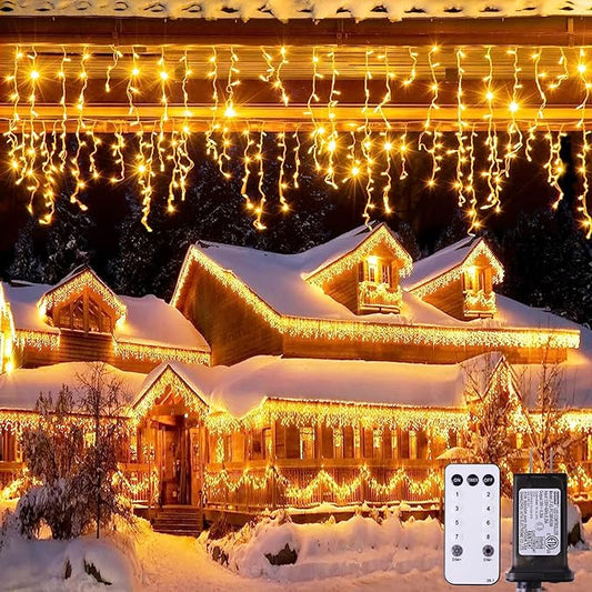 JMEXSUSS 38.8FT Icicle Lights for Outside, 400 LED Icicle Christmas Light Outdoor Indoor Plug in, Warm White String Lights for Christmas House Patio Party Fireplace Holiday Decorations
