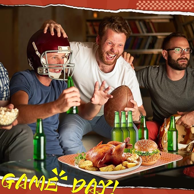 gisgfim 2Pcs Football Serving Trays with Handles 16 x 11 Inch Large Melamine Tray Rectangular Sports Serving Platter Rugby Tray Melamine Dishes for Serving Food Outdoor Dinner Dessert Plates Party Set