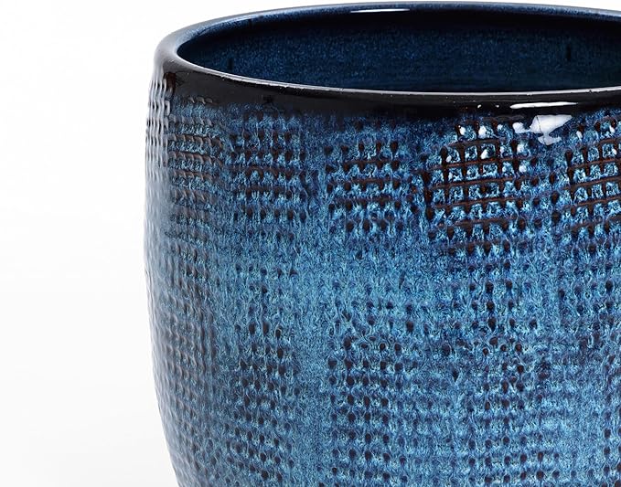 LuxenHome Ocean Blue 12-Inch Dia Round Ceramic Planter Pot with Drainage Hole and Rubber Plug, Modern Gradient Glaze Plant Pot, Decorative Flower Garden Pot for Indoor Outdoor Plants