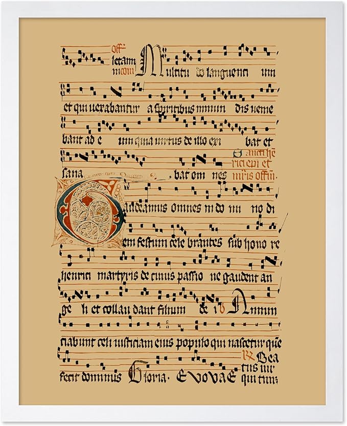 Poster Master Vintage Hymnal Poster - Retro Music Print - Gift for Artist, Friend - Graduale Aboense, Gregorian Chant Manuscript, Score - Wall Decor for Living Room, Bedroom, 11x14 White Framed