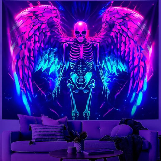 Blacklight Tapestry,WingTapestry Glow In The Dark,UV Reactive Black Light Upright Posters Wall Hanging for Bedroom Dorm Living Room Backdrop Decor (wing13, 79L" x 59W")