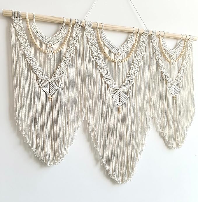 Achart Macrame Wall Hanging Large- Boho Wall Decor- large wall art- Wall Decor Living Room- Macrame Tapestry Boho Decor for Bedroom (Beige-V)