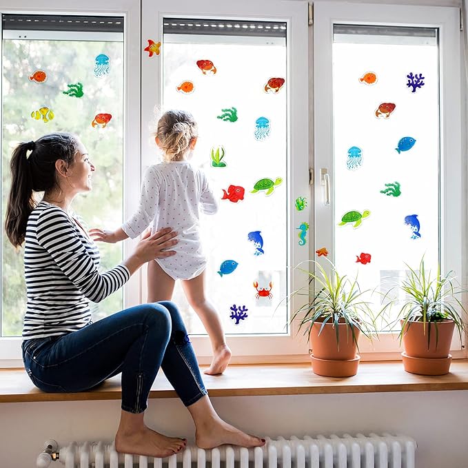 20 Pieces Sea Animals Thick Gel Clings Ocean Window Gel Clings Decals Stickers for Toddlers Kids Adults Home Airplane Classroom Nursery Sea Animals Party Supplies Decoration Removable and Reusable