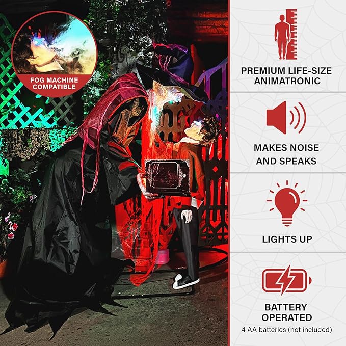 Haunted Hill Farm 7-Ft Animatronic Soul Harvester by Tekky, Halloween Animatronic, Spooky Prop & Party Decoration, Indoor & Covered Outdoor Creepy Witch Decor Motion-Activated Lights & Sound, LifeSize