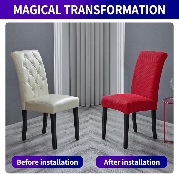 Howhic Stretch Chair Covers for Dining Room Set of 2, Removable Washable Dining Room Chair Covers, Dining Chair Slipcovers Seat Protector, Great for Home Decor and Banquet (Ruby, 2 Pack)