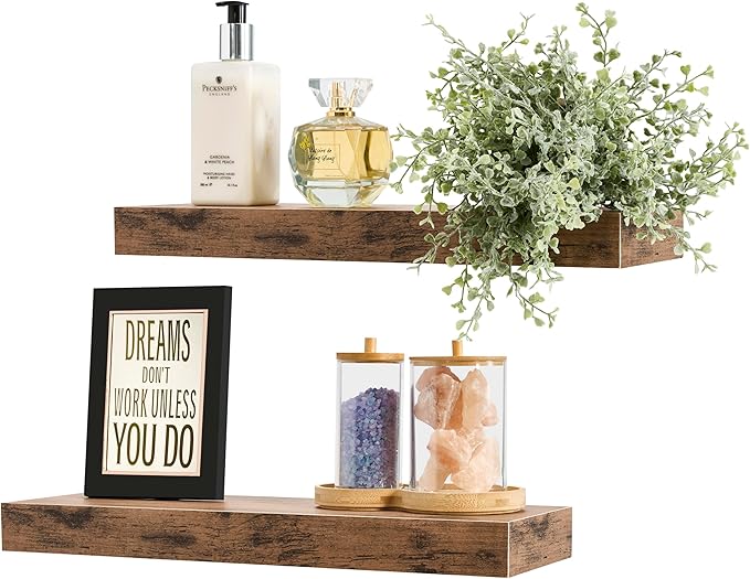 Sorbus Floating Shelves for Wall, Bathroom Shelves Wall Mounted for Kitchen, Bedroom, Bathroom Storage Over Toilet, Hanging Book Shelf for Wall Home Decor Living Room (Mahogany, 2 Pack)