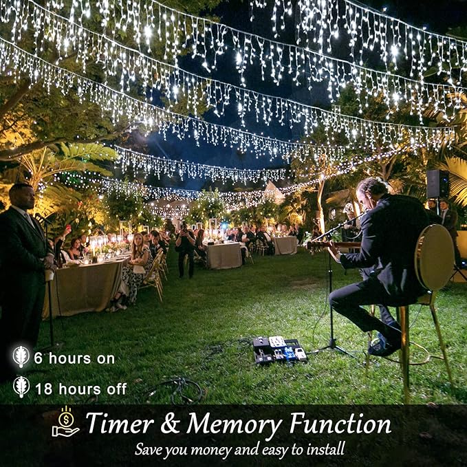Icicle Christmas Lights Outdoor - 33ft 400 LED Icicle Lights for Outside with 75 Drops Waterproof Plug in Fairy String Lights with Timer for Party, Holiday, Wedding, Christmas Decoration, Cool White