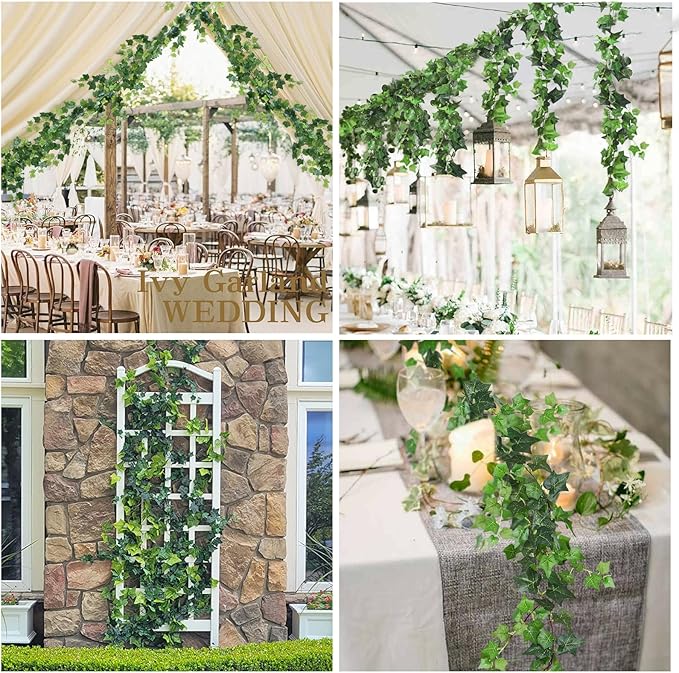 RECUTMS 6 Strands Artificial Vines Ivy Garland 6.4Ft Fake Vine with Silk Green Leaves Ivy Vines Faux Hanging Plants Greenery Decoration Vines for Home Wall Wedding Room Indoor Outdoor Decor(lvy)