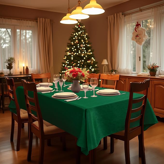 Fitable Faux Linen Christmas Tablecloths 2 Pack, Burlap Textured Table Clothes Rectangle, Decorative Table Covers for Winter Holiday Kitchen Dining Party Farmhouse (Hunter Green, 54 x 78 Inch)