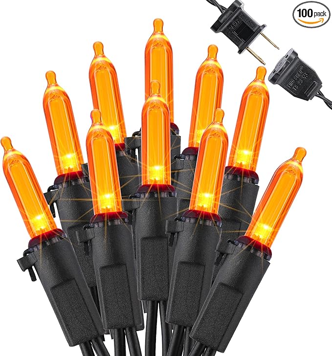 Brizled Orange Halloween Lights, 33ft 100 LED Halloween String Lights, 120V UL Certified Connectable Orange Light String Mini Tree Light Black Wire for Indoor & Outdoor Party Christmas Tree Decoration