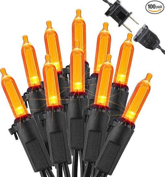 Brizled Orange Halloween Lights, 33ft 100 LED Halloween String Lights, 120V UL Certified Connectable Orange Light String Mini Tree Light Black Wire for Indoor & Outdoor Party Christmas Tree Decoration