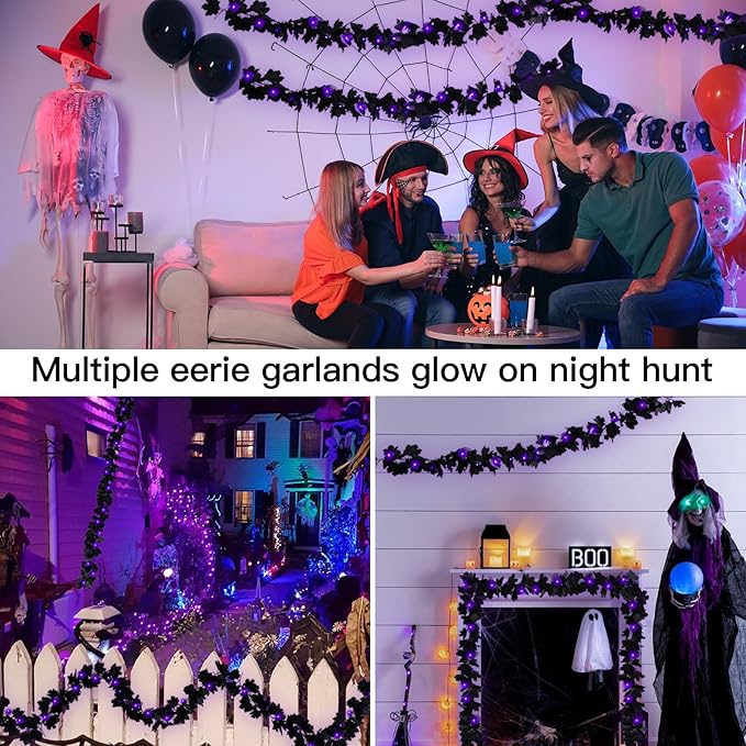 suddus 20 LED Halloween String Lights Battery Operated with Black Maple Leaves 6.5 ft Halloween Garland Decor for Yard, Porch, Table, Wall, Party, Indoor and Outdoor Decorations